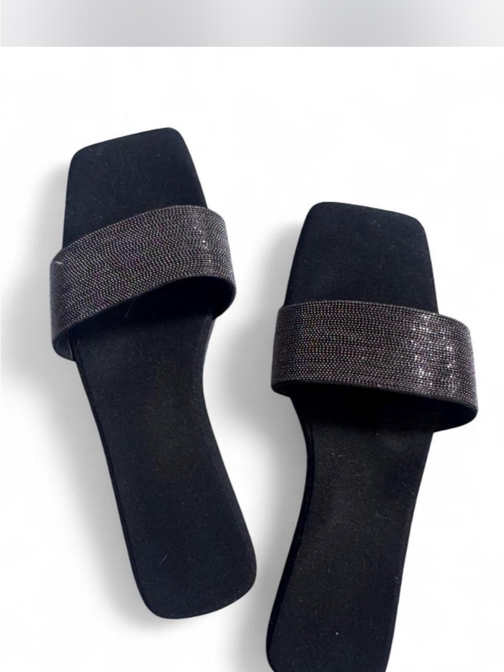 Brunello Cucinelli Black Slide Sandals with Sparkling Strap